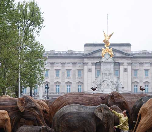 یک گله «فیل» رو به روی کاخ ملکه بریتانیا!