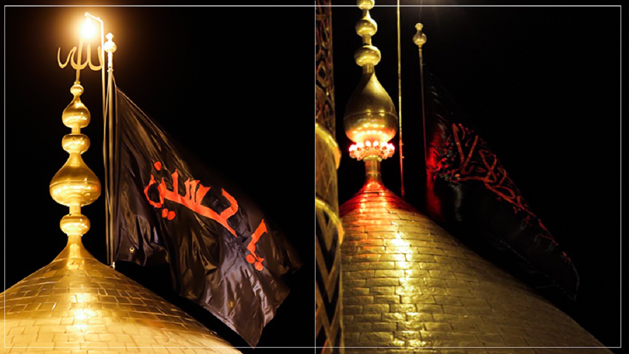 تعویض پرچم حرم امام حسین(ع) و حضرت عباس (ع) در شب اول محرم